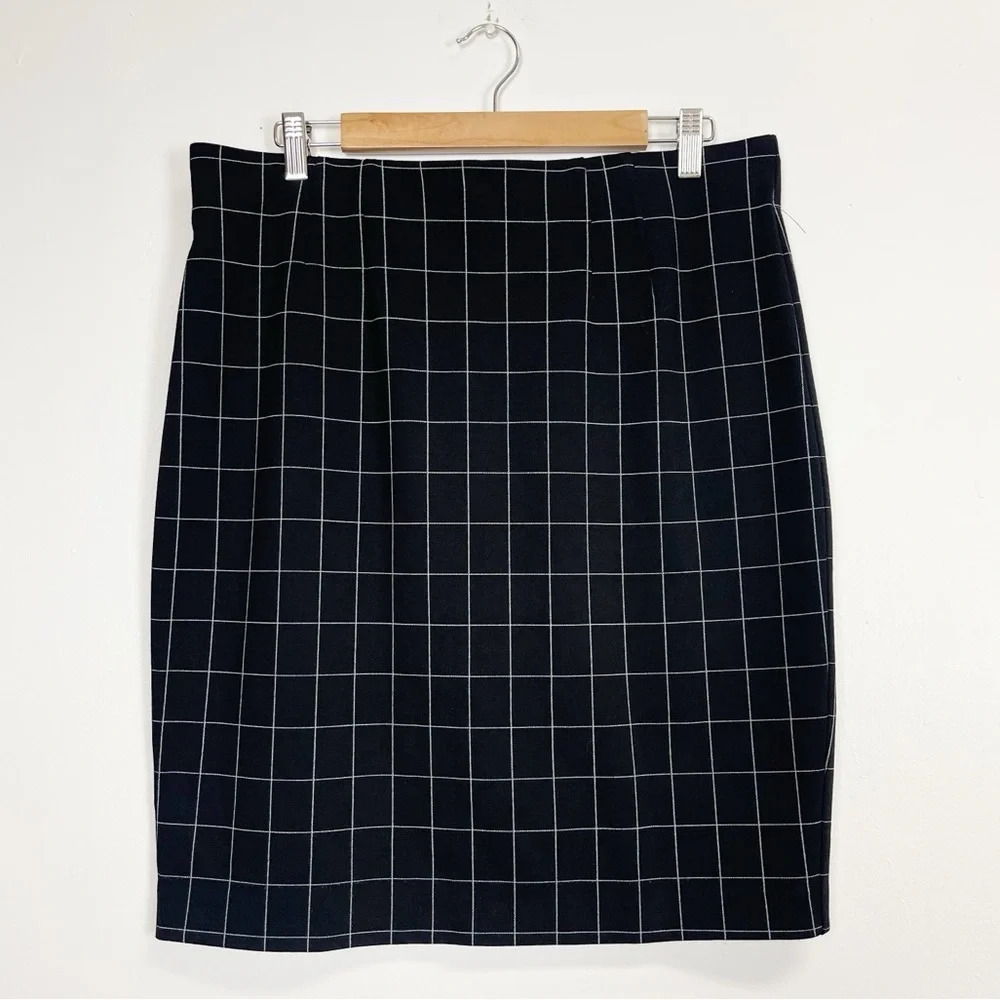 NEW Amanda + Chelsea Pencil Skirt Women Large Black Windowpane Plaid Pull On NWT